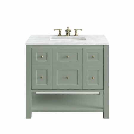 JAMES MARTIN VANITIES Breckenridge 36in Single Vanity, Smokey Celadon w/ 3 CM Arctic Fall Top 330-V36-SC-3AF